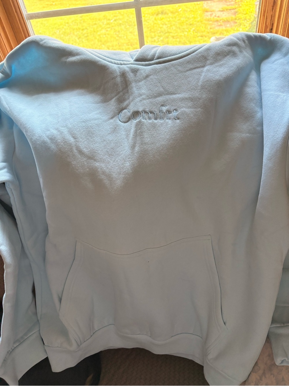 Light Blue Casual Men's Hoodie Sweatshirt - Embroidered Chest Logo Comfrt!!